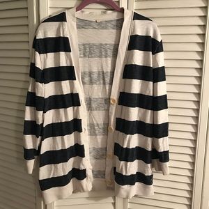 J Crew medium navy white striped cardigan